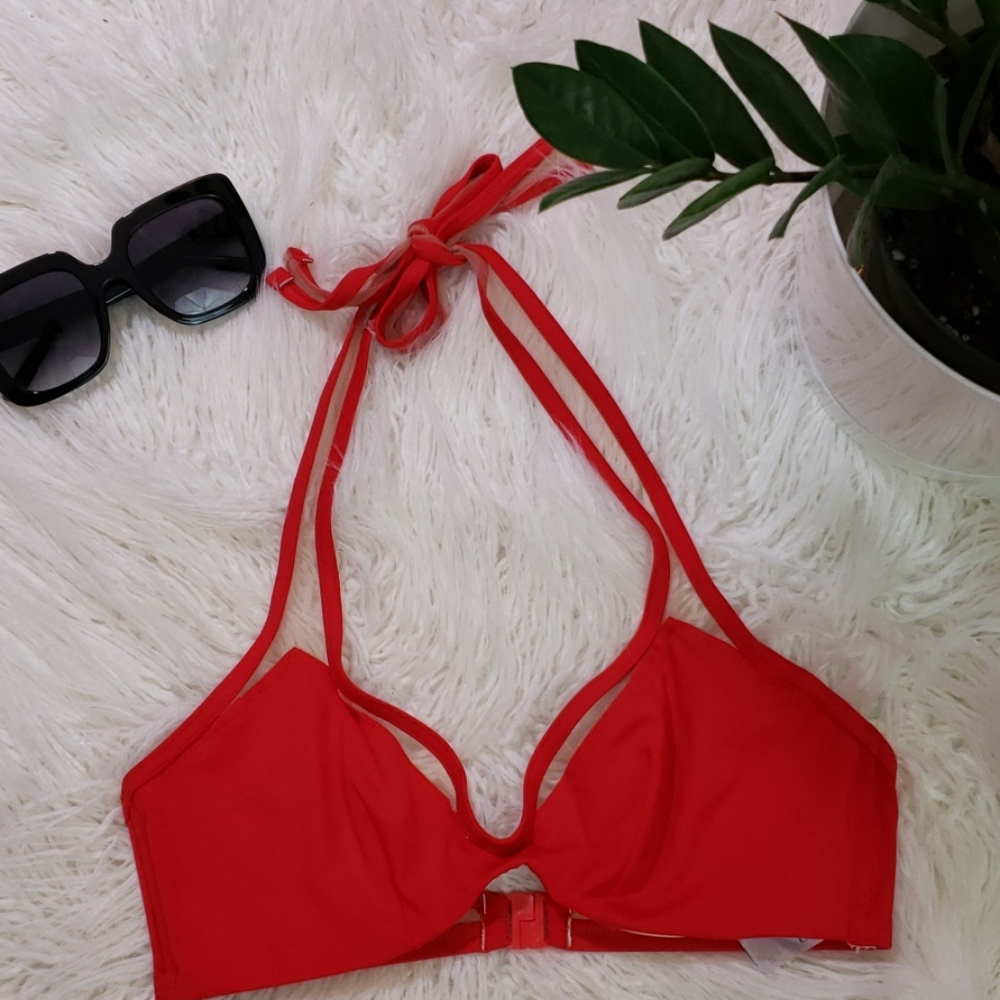 🌸 ASOS Red Mesh Sheer Strap Bikini Top